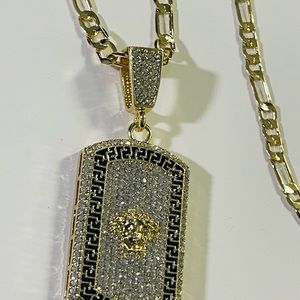 - figaro chain with pendant and stones 14k gold plated